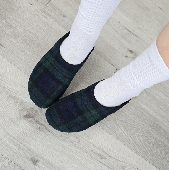 Vintage | Bohemian navy green plaid CottageCore platform clogs shoes | WMS 5.5 - Picture 3 of 14